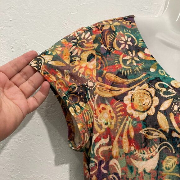 Peruvian Connection Floral Short Sleeve Dress Pleated skirt Multicolor Pocket S - Picture 9 of 14